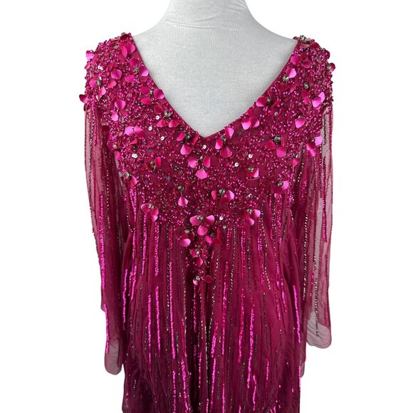 Adrianna Papell Embellished Rhinestones Kaftan Shift Dress Red Plum Size XS - Picture 3 of 16